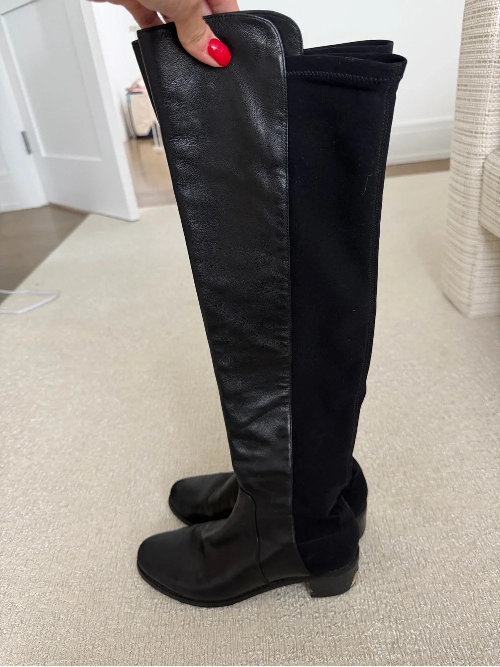 Stuart Weitzman Women's Black Over-the-Knee Stretch Leather Boots - size 7